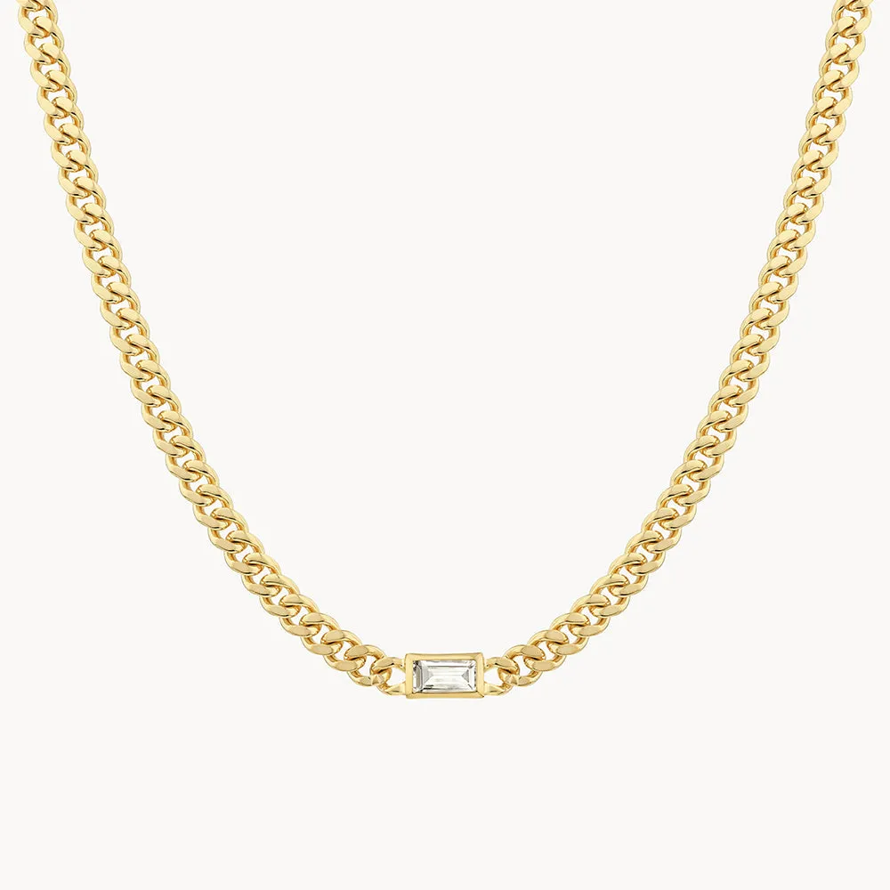 White Topaz Curb Chain Necklace in Gold